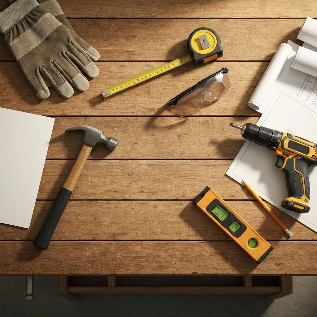 Professional construction tools and workspace